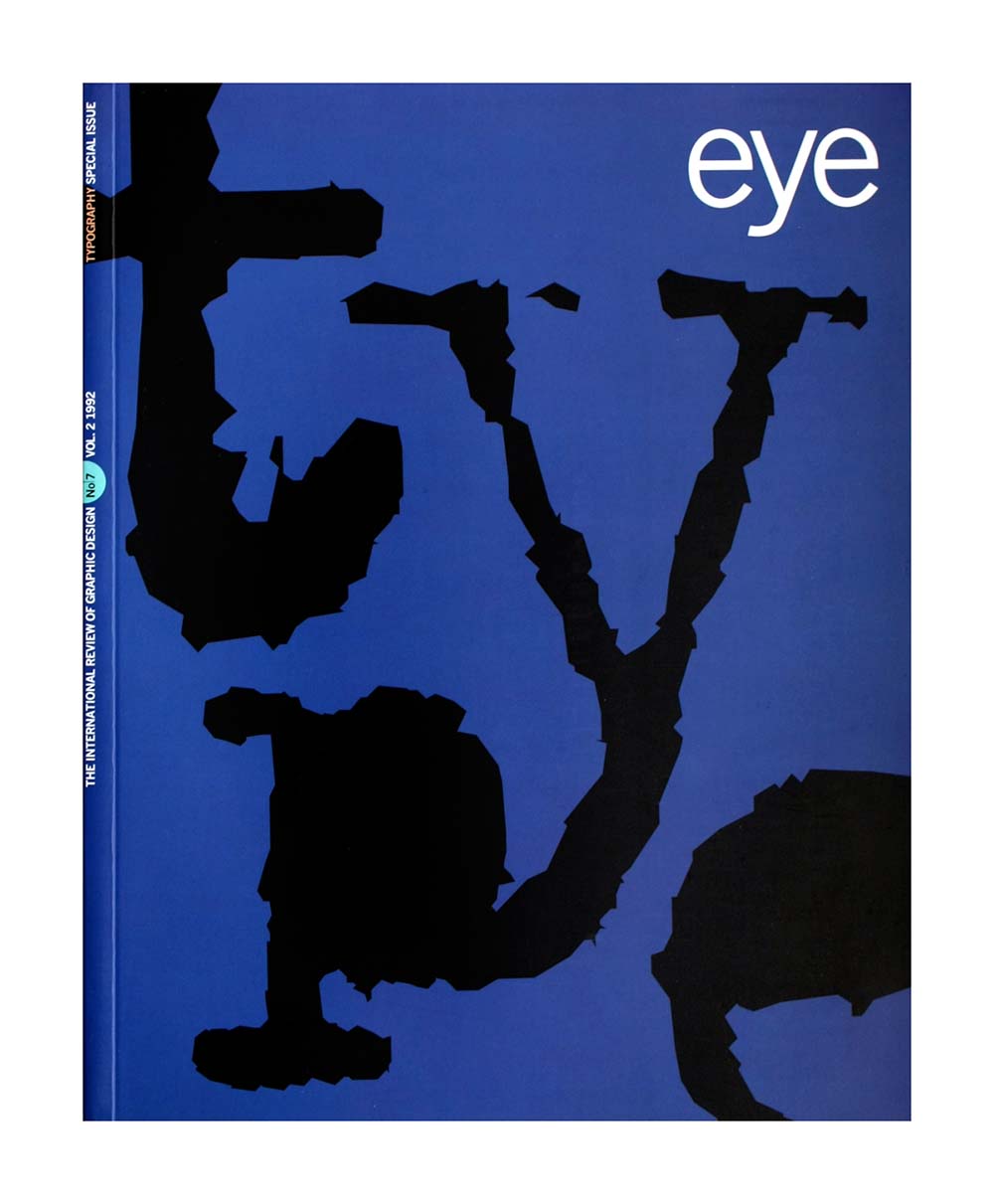 Cover of Eye, No. 7 Vol. 2, 1992. Darkblue background with the letters t y p e in LTR NCND. Design: Stephen Coates.